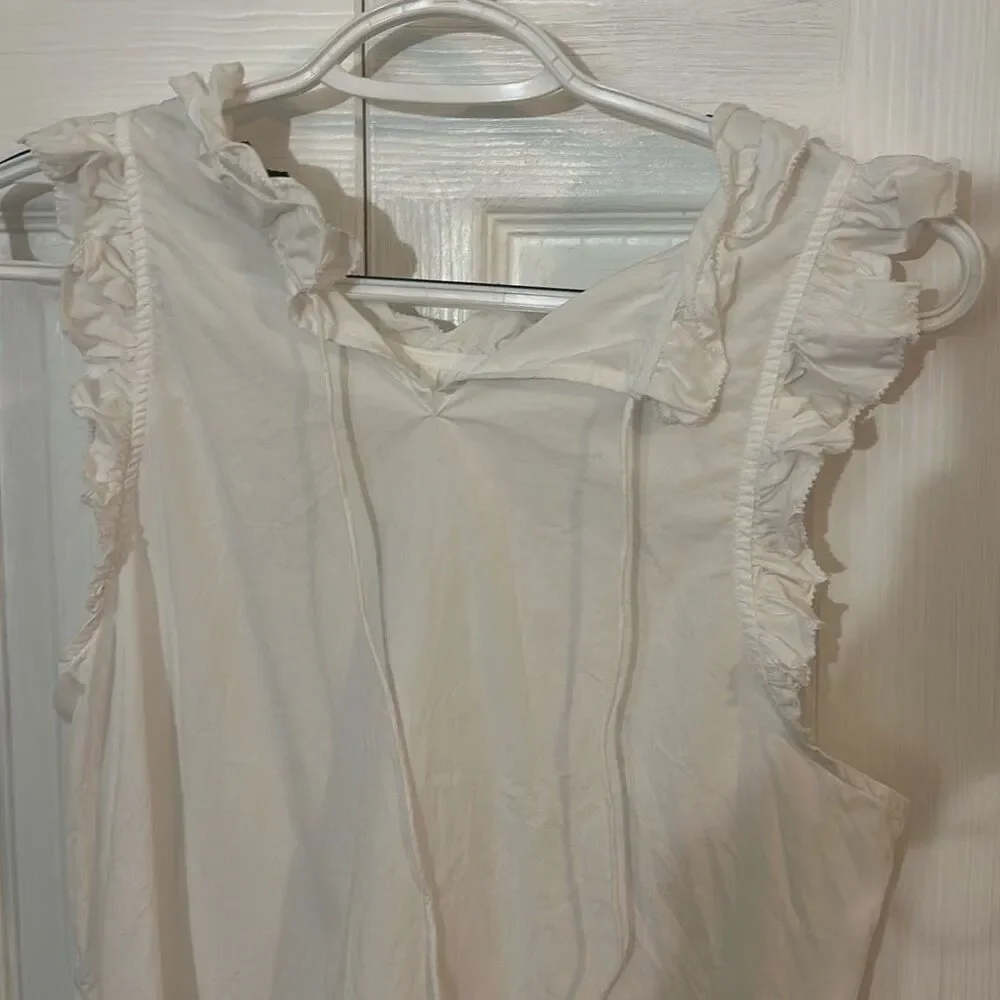 J. Crew Women's Cotton Sleeveless Keyhole Tie Back Ruffle Blouse Top White Small - Picture 7 of 9